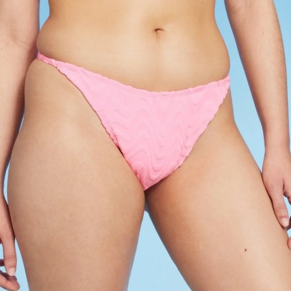 Wavy‎ Terry Textured High Leg Extra Cheeky Bikini Bottoms Wild Fable Light Pink